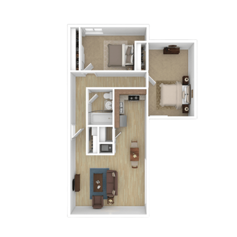 Floor plan for 2 beds, 1 bath, 725 sqft